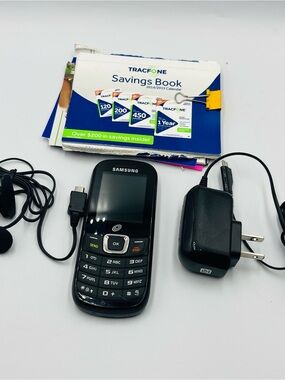 Samsung Black Feature Phone with Charger and Wired Headset
